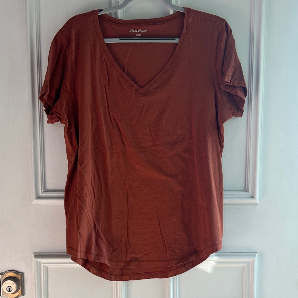 Eddie Bauer Women's Short Sleeve V-Neck Tee - Rust